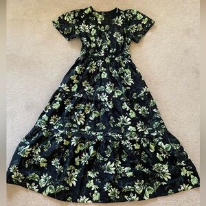 Anthropologie Somerset Maxi Black and Green Floral Dress M NWOT